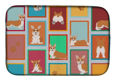 Lots of Red and White Pembroke Corgi Dish Drying Mat Absorbent Dish Drying Mat Pad for Kitchen Counter Dish Drainer Mat for Countertop, 14 x 21"