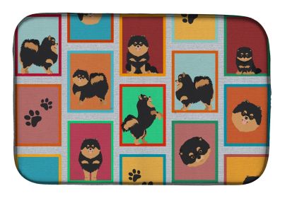 Lots of Black and Tan Pomeranian Dish Drying Mat Absorbent Dish Drying Mat Pad for Kitchen Counter Dish Drainer Mat for Countertop, 14 x 21"