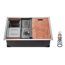 23 inch Kitchen Sink Workstation, 304 Stainless Steel Undermount Sink, Drop-In Single Bowl Farmhouse Basin with Ledge & Multiple Accessories