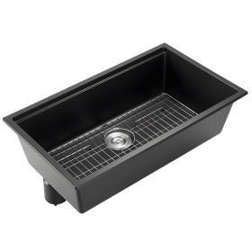33 inch Kitchen Sink Workstation, Undermount Granite Sink, Drop-In Single Bowl Farmhouse Basin with Multiple Accessories