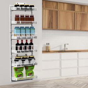 Over The Door Pantry Organizer 6-Tier Pantry Door Organizer Carbon Steel 110LBS Loading Easy Install Behind Door Storage For Closet Kitchen Bathr (Color: White)
